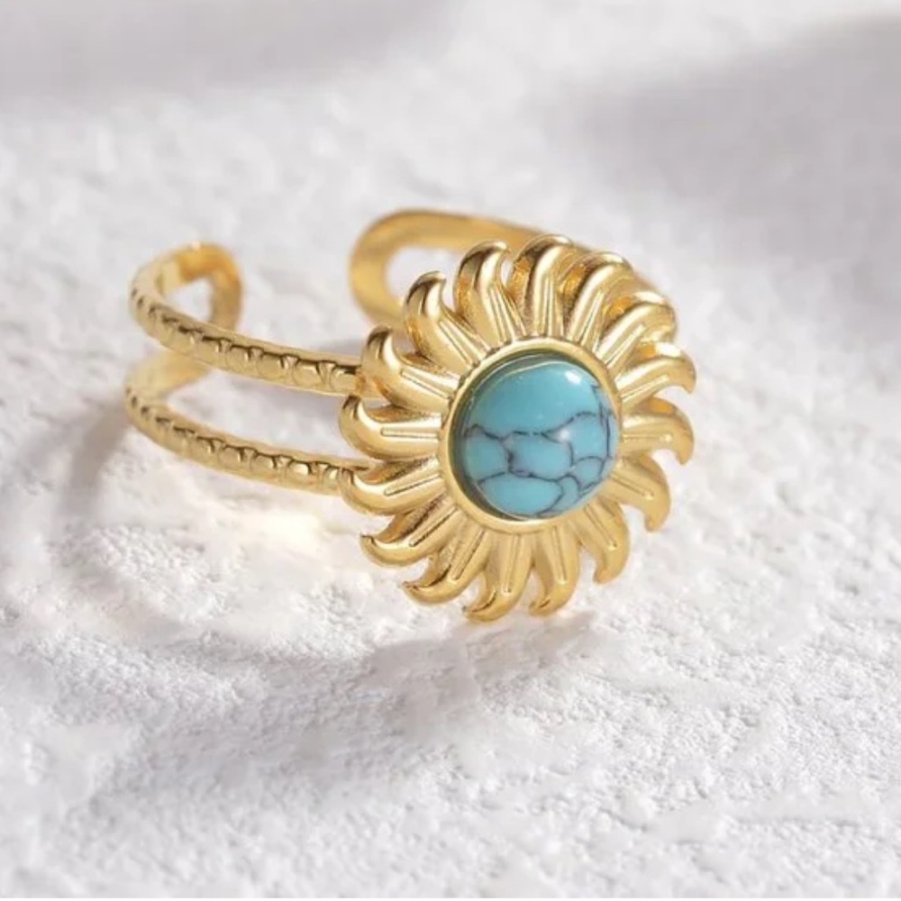 Turquoise Double Banded Gold Ring
